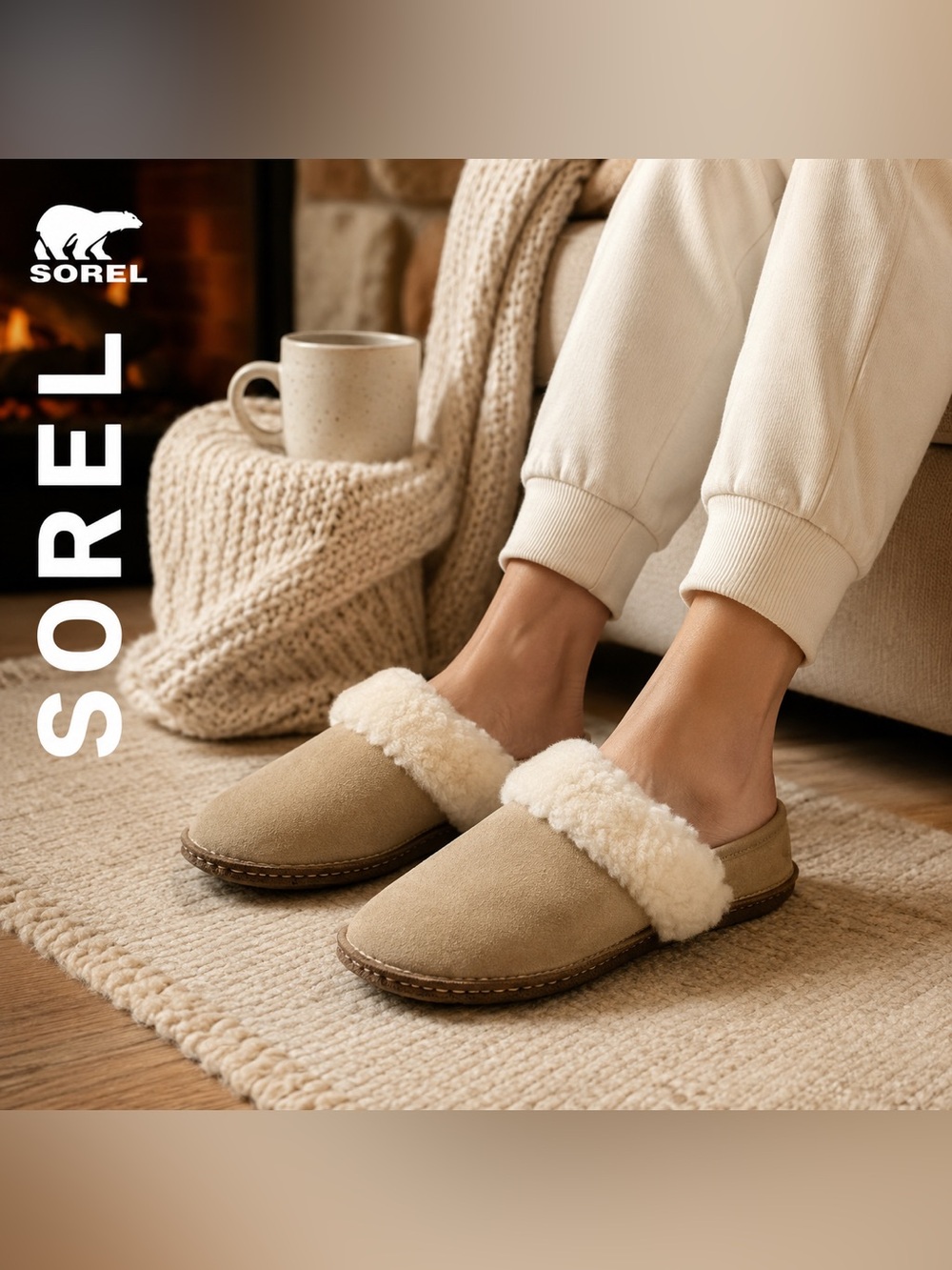 Sorel Nakiska Slipper II Women's 6 British Tan Natural Suede Shearling Cozy NWB